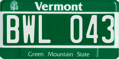 VT license plate BWL043