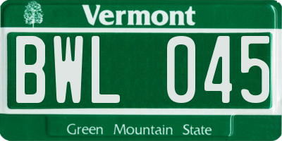 VT license plate BWL045