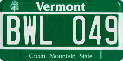 VT license plate BWL049