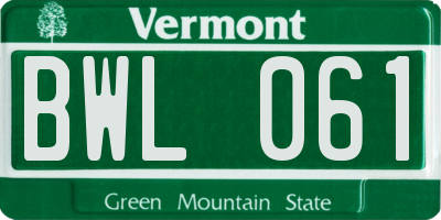 VT license plate BWL061