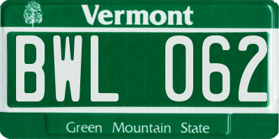 VT license plate BWL062