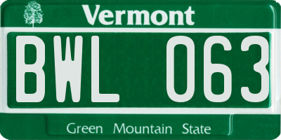 VT license plate BWL063