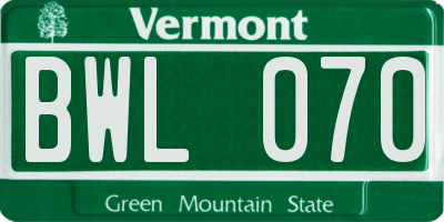 VT license plate BWL070