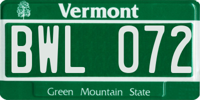 VT license plate BWL072