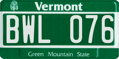 VT license plate BWL076