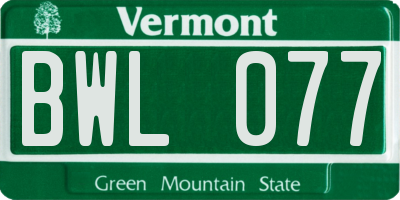 VT license plate BWL077