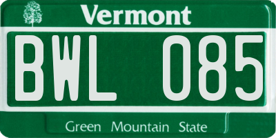 VT license plate BWL085