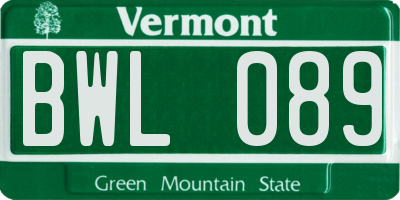 VT license plate BWL089