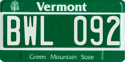 VT license plate BWL092