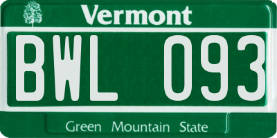 VT license plate BWL093