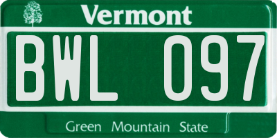 VT license plate BWL097