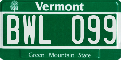 VT license plate BWL099