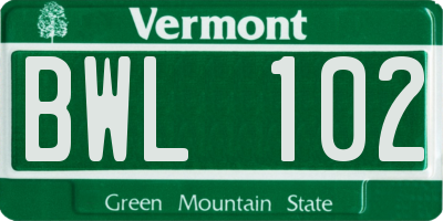 VT license plate BWL102