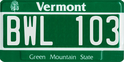 VT license plate BWL103