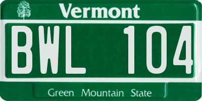 VT license plate BWL104