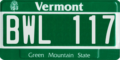 VT license plate BWL117