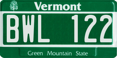 VT license plate BWL122