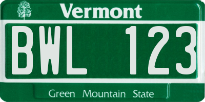 VT license plate BWL123