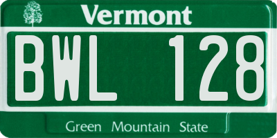 VT license plate BWL128