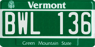 VT license plate BWL136