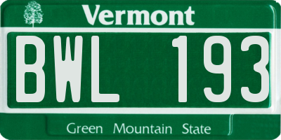 VT license plate BWL193