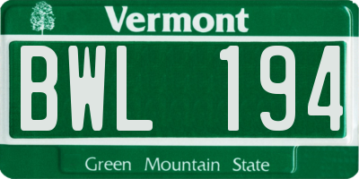 VT license plate BWL194