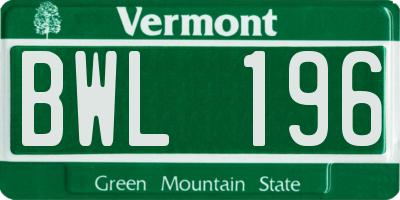 VT license plate BWL196