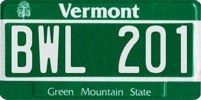 VT license plate BWL201