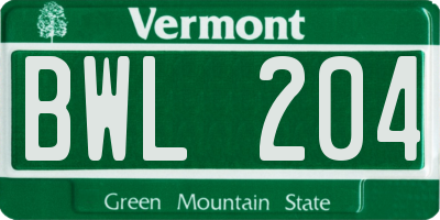 VT license plate BWL204