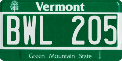 VT license plate BWL205
