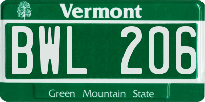 VT license plate BWL206