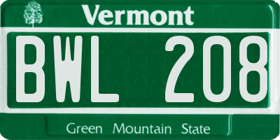 VT license plate BWL208