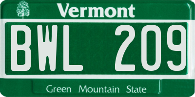 VT license plate BWL209