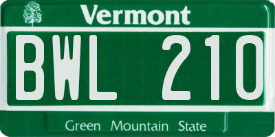VT license plate BWL210
