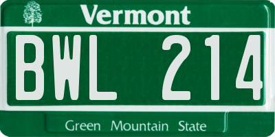 VT license plate BWL214