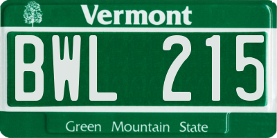 VT license plate BWL215