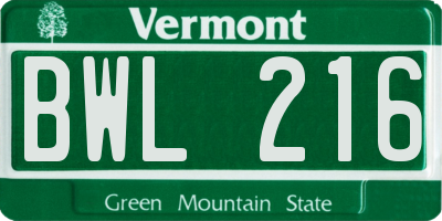 VT license plate BWL216
