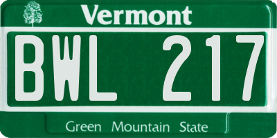 VT license plate BWL217
