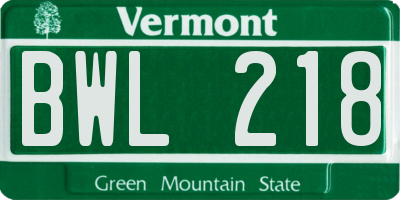 VT license plate BWL218