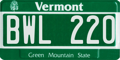 VT license plate BWL220