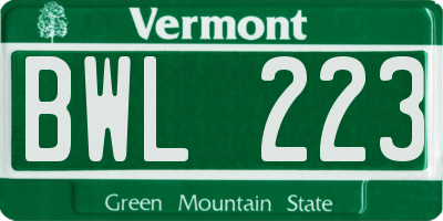 VT license plate BWL223