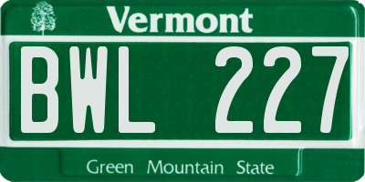 VT license plate BWL227