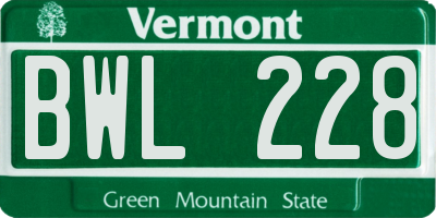 VT license plate BWL228