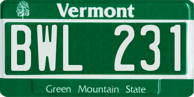 VT license plate BWL231