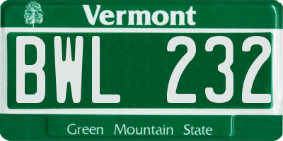 VT license plate BWL232