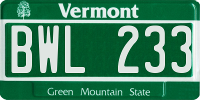 VT license plate BWL233