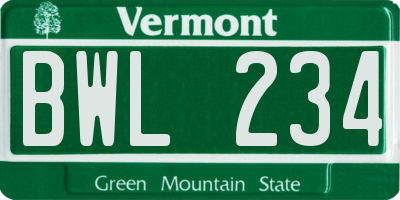 VT license plate BWL234
