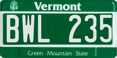 VT license plate BWL235