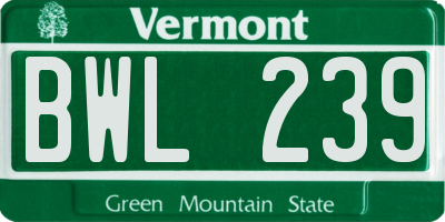 VT license plate BWL239