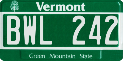 VT license plate BWL242